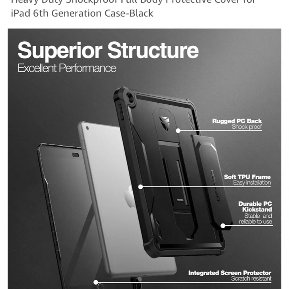 Black Heavy Duty Shockproof Case for iPad 6th Generation